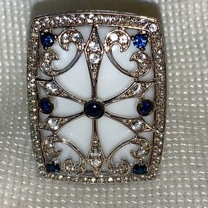 Carlo Viani ring- White Agate, Sapphire & White Topaz w/ sterling overlay size 7